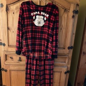 Men’s Jammies for your Families red black Papa Bear 2 piece pajamas size LT